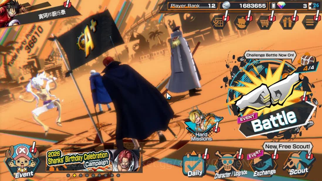 One Piece Bounty Rush Accounts Global|4 EX 1 MAX| Divine Departure Shanks, TFE Mo image 1