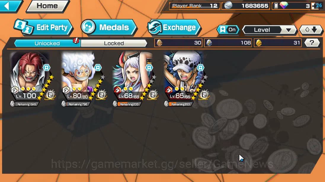 One Piece Bounty Rush Accounts Global|4 EX 1 MAX| Divine Departure Shanks, TFE Mo image 5