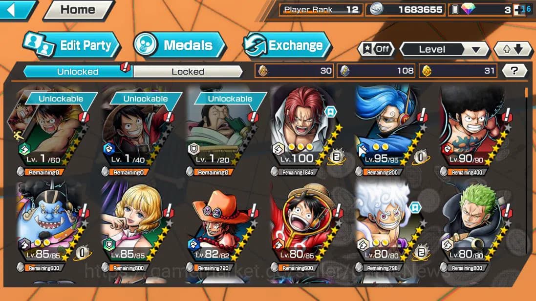 One Piece Bounty Rush Accounts Global|4 EX 1 MAX| Divine Departure Shanks, TFE Mo image 6