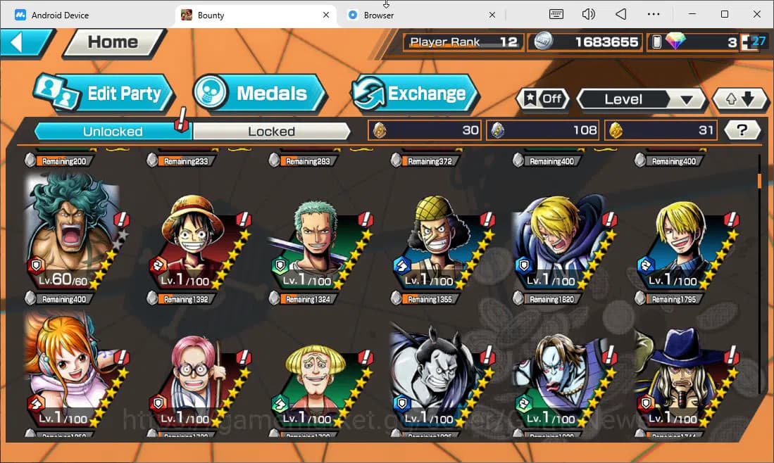 One Piece Bounty Rush Accounts Global|4 EX 1 MAX| Divine Departure Shanks, TFE Mo image 7