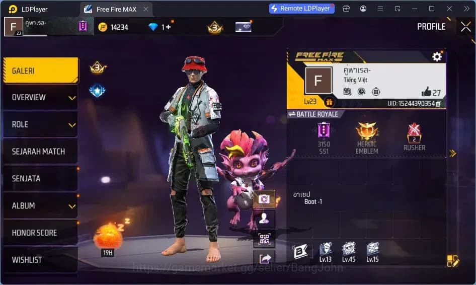 Free Fire Accounts Indonesia | Vault 15| SG Lumut | Tas Kepala Macan image 2