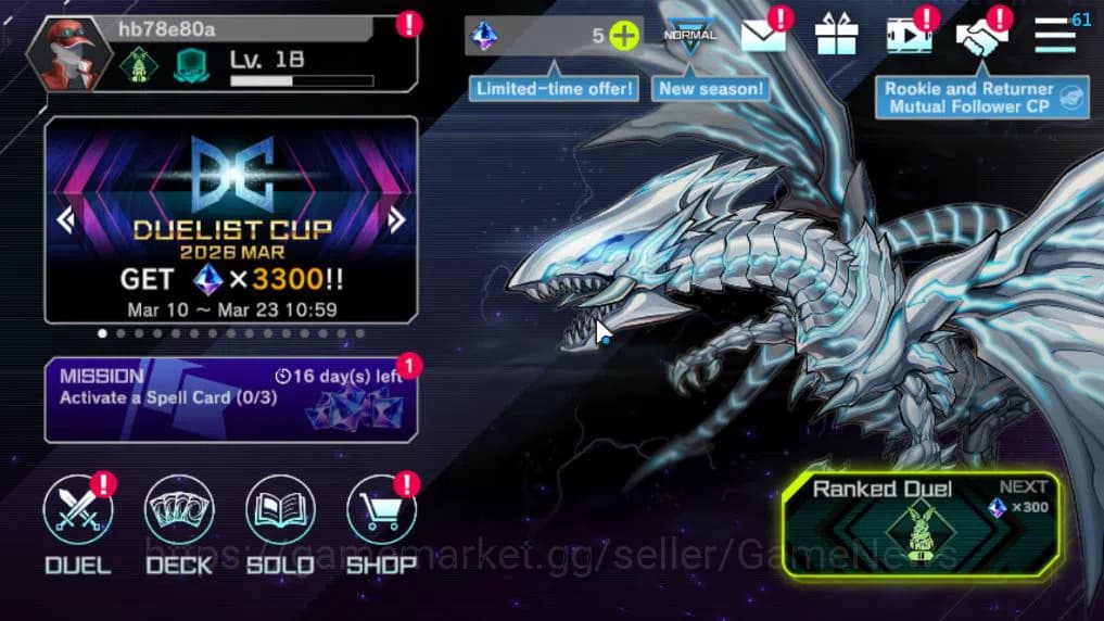 Yu-Gi-Oh! Master Duel Accounts Lv 18 | 20 Deck |VSK9,DragonMaid,Dracotail,Yummys, image 1
