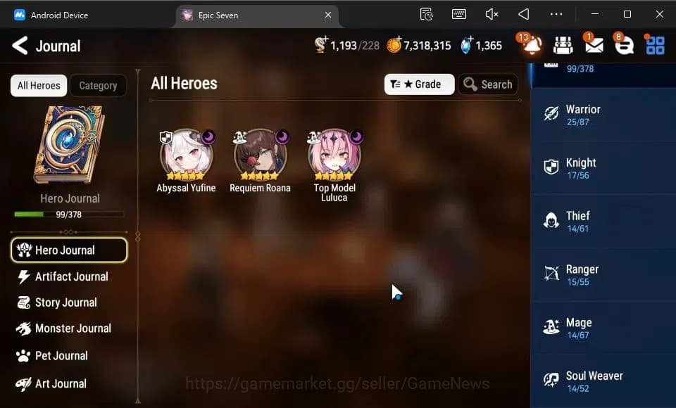 Epic Seven Accounts GLOBAL Verif|New Era|3 ML(A Yufine,TM Luluca,R Roa image 6
