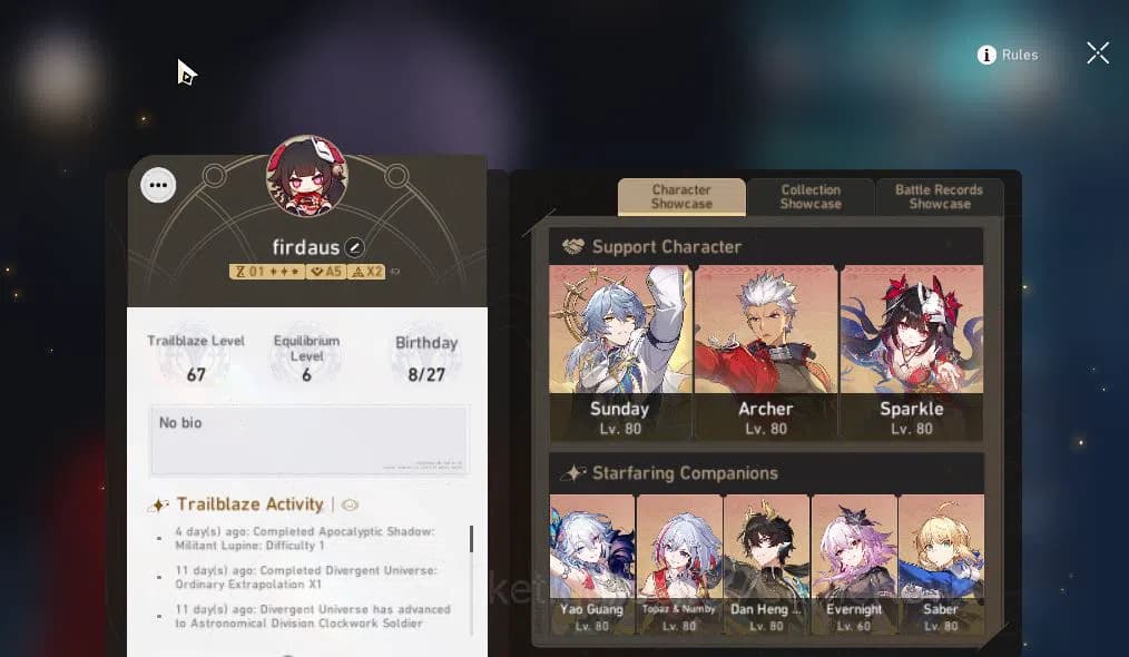 Honkai Star Rail Accounts Asia|TL 67|8 Limited|[Yao Guang,Sunday,Saber,Arche image 2