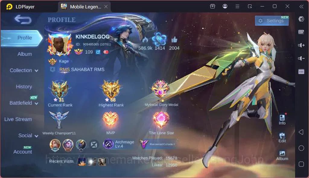 Mobile Legends: Bang Bang Accounts GLOBAL|Hero 132|Skin 287|Prime Beatrix,TRF Roger,K image 1
