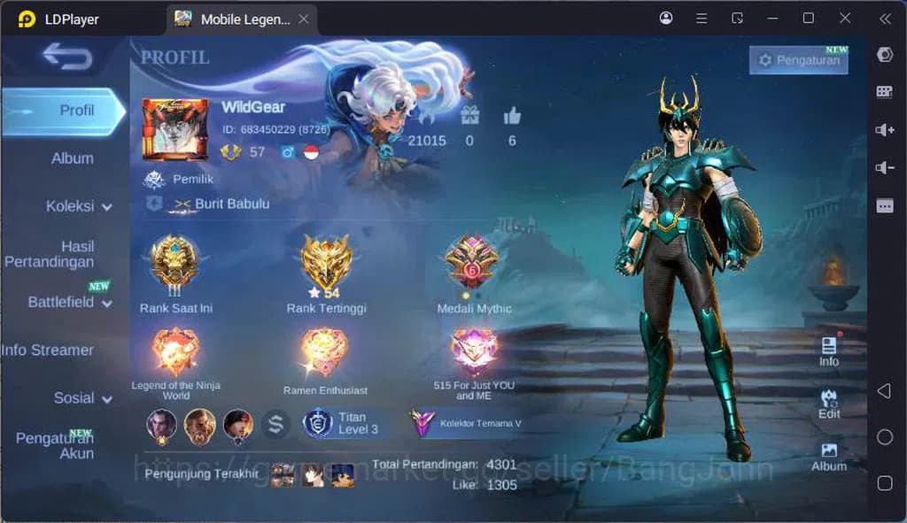 Mobile Legends: Bang Bang Accounts GLOBAL|Hero 116|Skin 206|Naruto Hayabusa,Kof Karin image 1