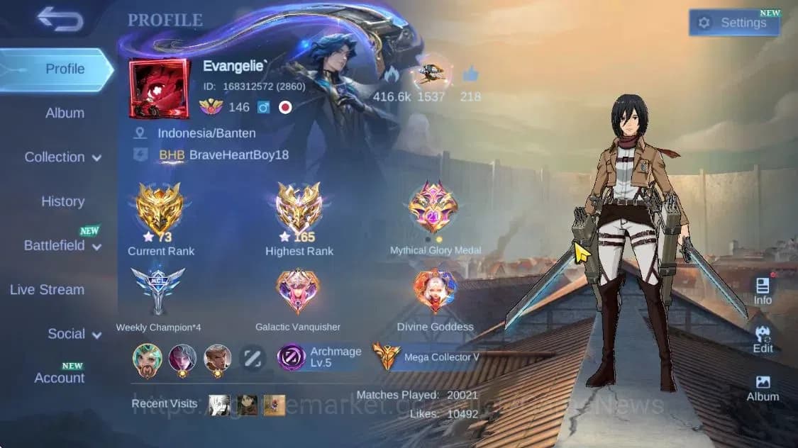 Mobile Legends: Bang Bang Accounts Hero 132|Skin 490|High Immo 165|Legend[Freya,Lunox image 2
