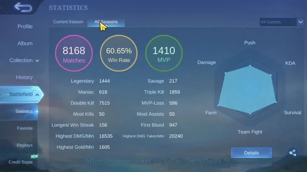 Mobile Legends: Bang Bang Accounts Hero 132|Skin 284|High Immo 100|KOF Karina,Trans R image 4