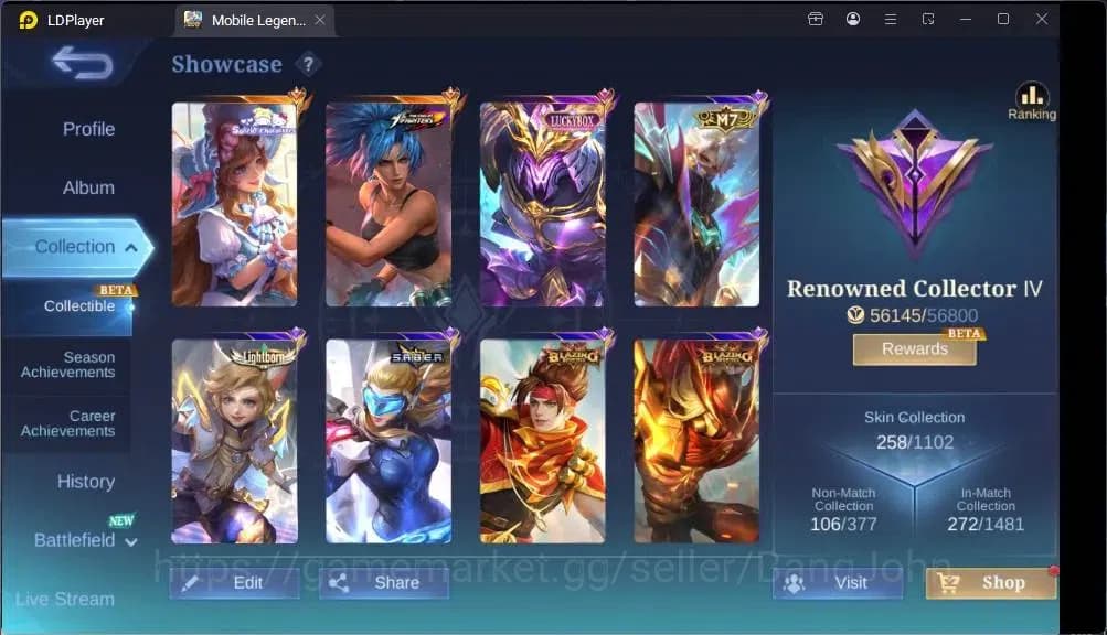 Mobile Legends: Bang Bang Accounts GLOBAL Hero 132 Skin 258|LBox Saber|KOF Karina|Ven image 2