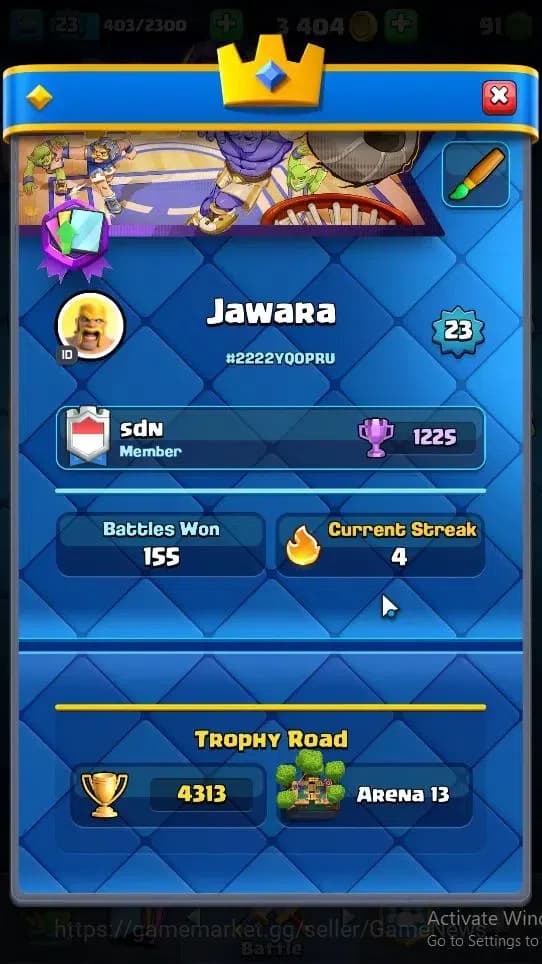 Clash Royale Accounts Lv 23|Trophy 4313|KTL 9|Total Card 74|1 Hero 1 EVO image 2