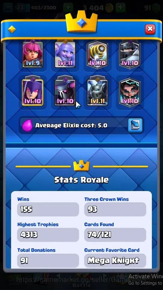 Clash Royale Accounts Lv 23|Trophy 4313|KTL 9|Total Card 74|1 Hero 1 EVO image 3