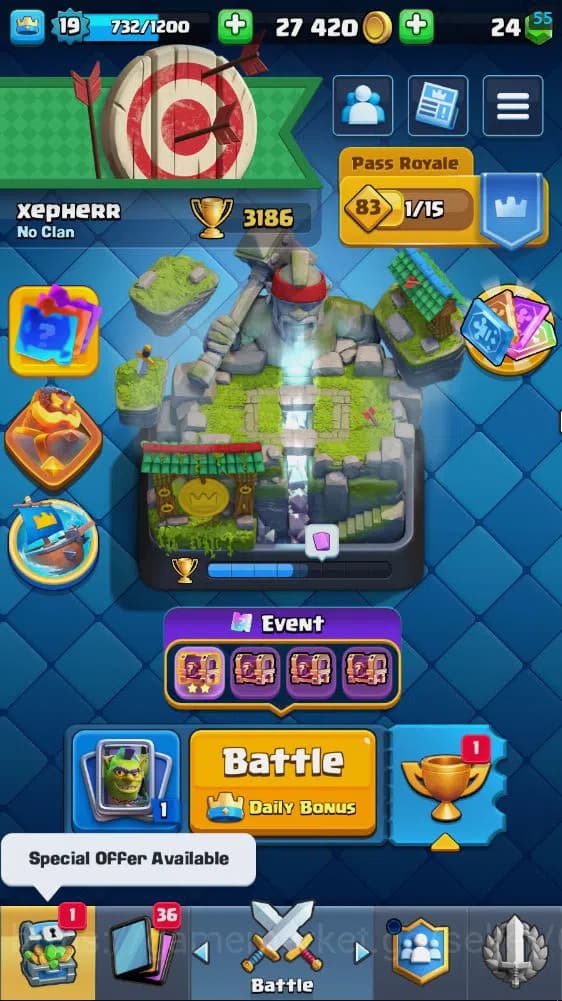 Clash Royale Accounts Lv 19|Trophy 3186|KTL 8|Limited Skin|Card 55| 2 EV image 1