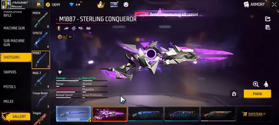 Free Fire Accounts Indonesia|M1887 Sterling Conqueror Lv7|AK47 Blue F image 13