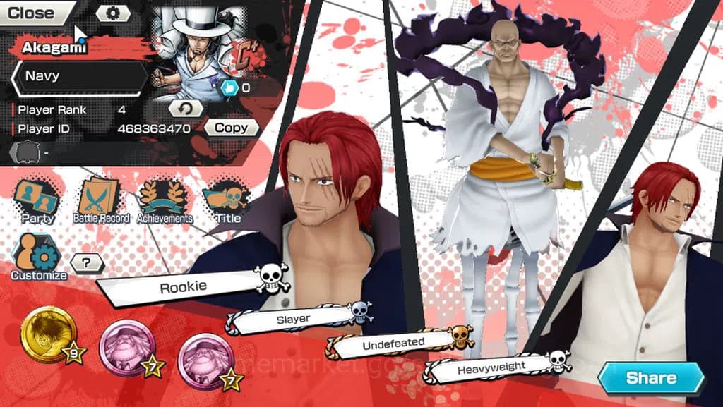 One Piece Bounty Rush Accounts GLOBAL|4 ex|PR 4|RD 263|T5E NUSJURO,DD SHANK,FR SH image 1