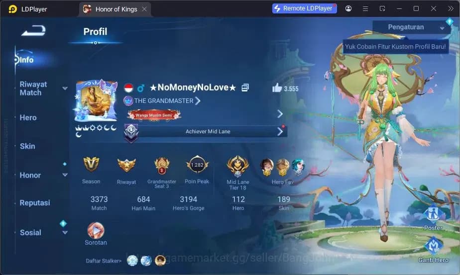 Honor of Kings Accounts GLOBAL|112HR|189SK|LNY2024 DaQiao|KIC Jing|LSM Arl image 2