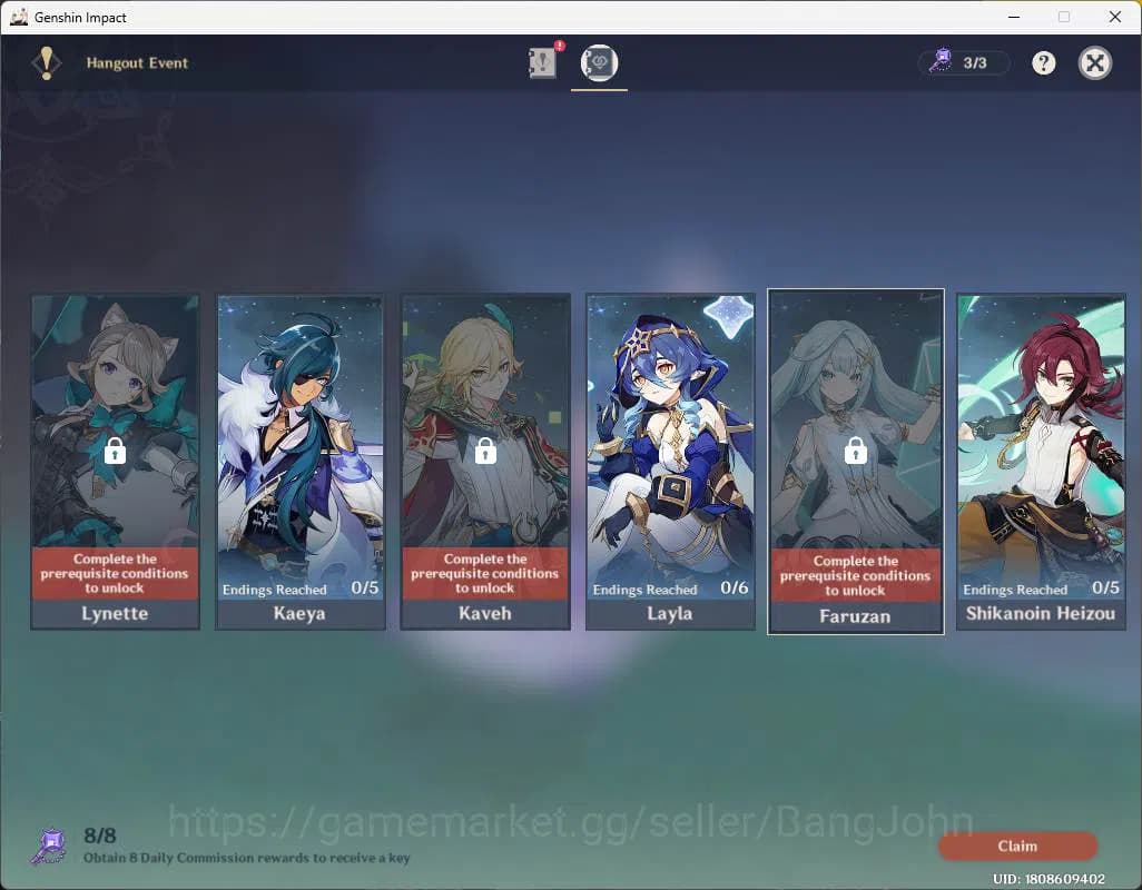 Genshin Impact Accounts ASIA|AR 57|Reuni ON|Primo 1.2K+Int wist 111|8 limi image 4