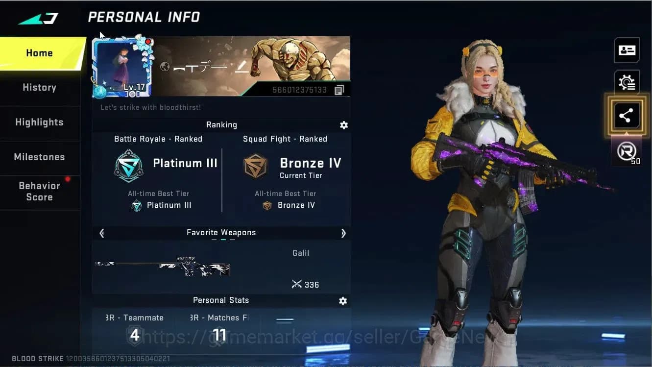 Blood Strike Accounts ASIA|Collab AOT-KAG6|2 Legendary Uzi,AK47|2 Rare ( image 2