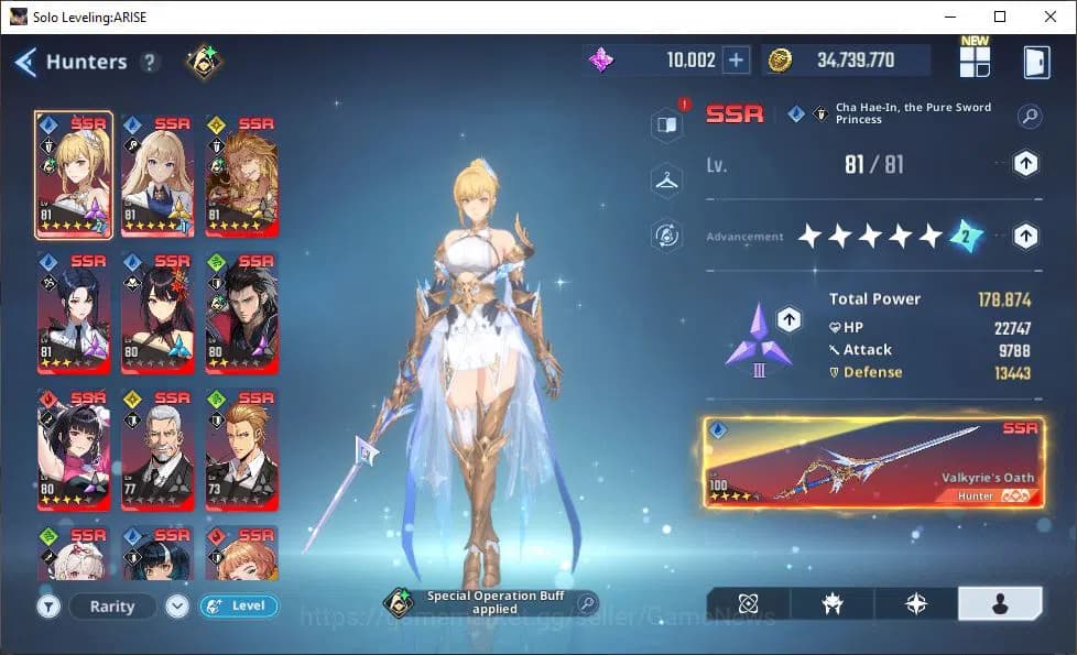 Solo Leveling: ARISE Accounts 585K Power|18SSR| Water Cha Hae-InA7+SignA4, Alici image 4