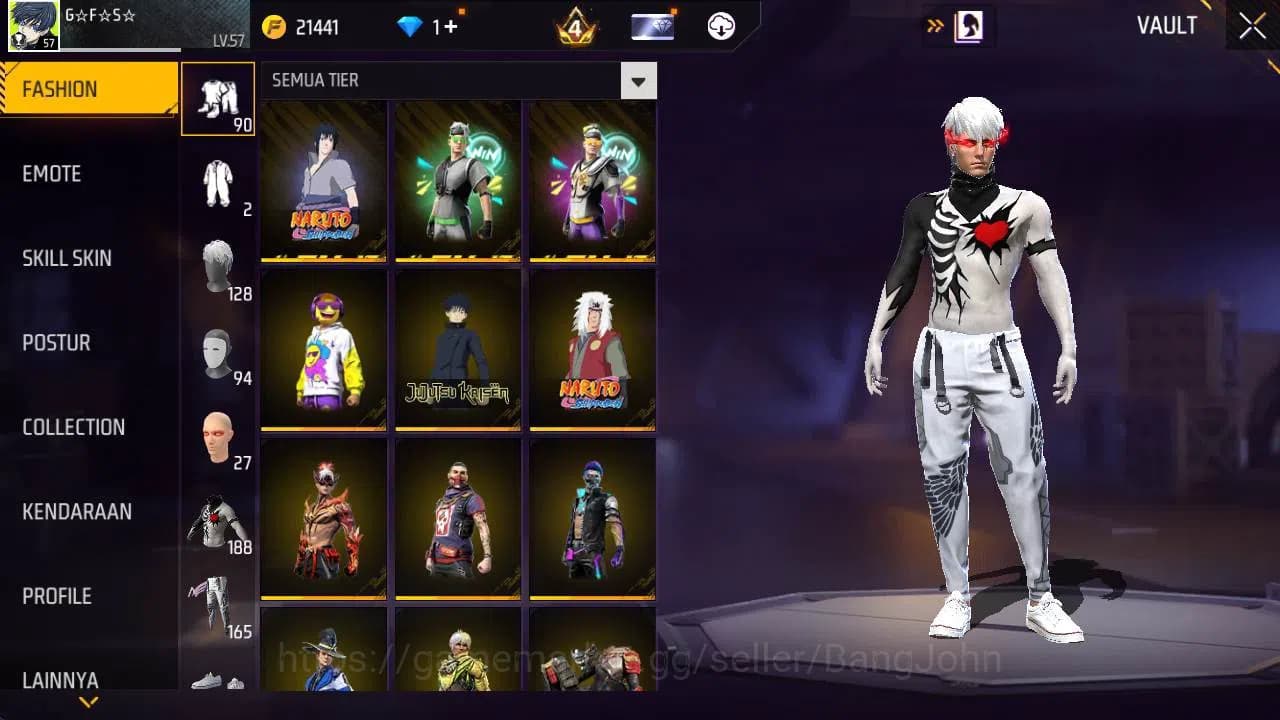 Free Fire Accounts Indonesia, Vault 188, EVO xm8 lv 4, bundle sasuke, image 4
