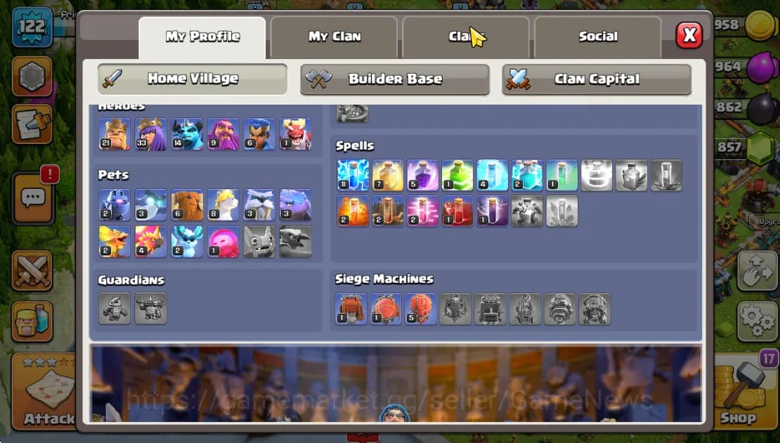 Clash of Clans Accounts TH 16-BH 9|LV 122|HH 9|BK 21,AQ 33,GW 9,MP 14,RC 6 image 3