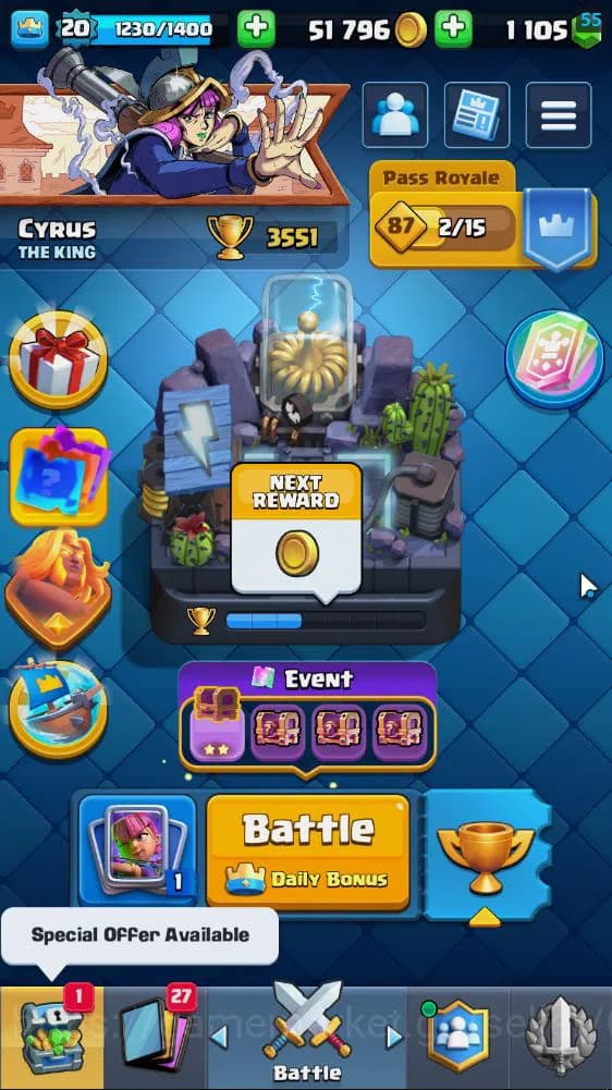 Clash Royale Accounts Lv 20|Trophy 3551|KTL 8|Limited Skin|Card 63| 2 EV image 1