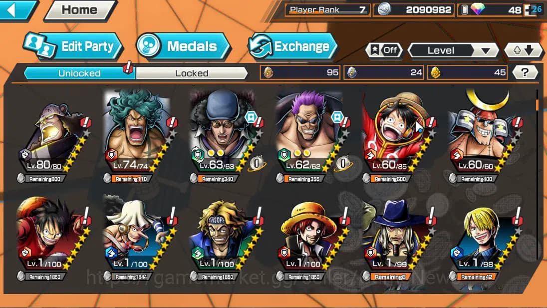 One Piece Bounty Rush Accounts Global| 4 EX| T5E St.Jaygarcia Saturn,T4E Marshall image 6