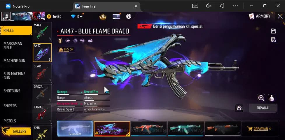 Free Fire Accounts Indonesia|Ak47 Blue Flame Draco Lv 5,SCAR Megalodo image 10