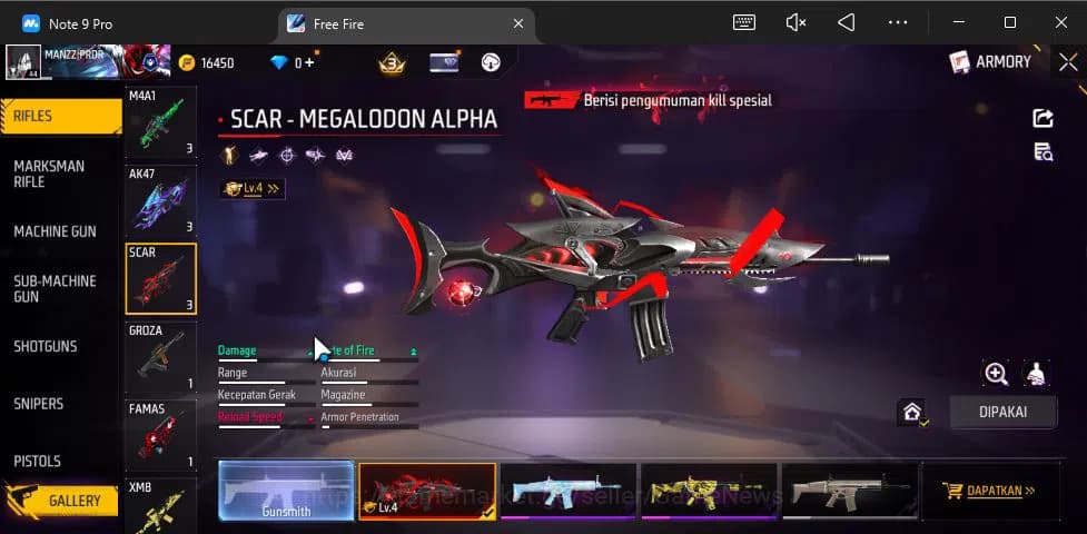 Free Fire Accounts Indonesia|Ak47 Blue Flame Draco Lv 5,SCAR Megalodo image 9