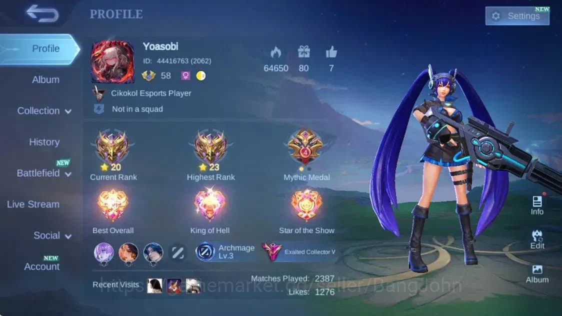 Mobile Legends: Bang Bang Accounts Global|Hero 123 Skin 287|Exalted|Legend Franco|Pri image 1