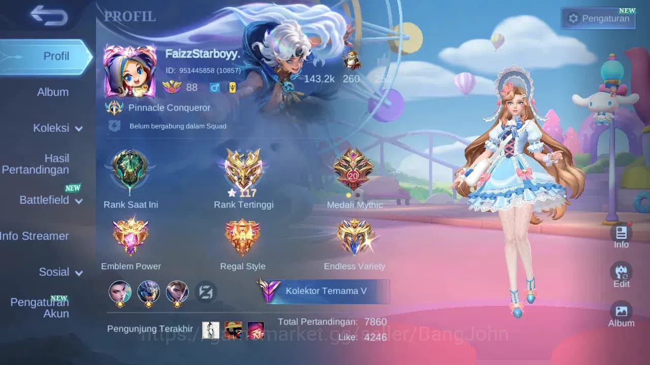 Mobile Legends: Bang Bang Accounts GLOBAL Hero 132 Skin 224 | Lunar Sun | Epic Roger image 16