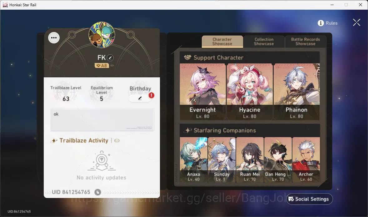 Honkai Star Rail Accounts ASIA|TL 63|8limit|LC sign(Phainon,Evernight),Hyaci image 2