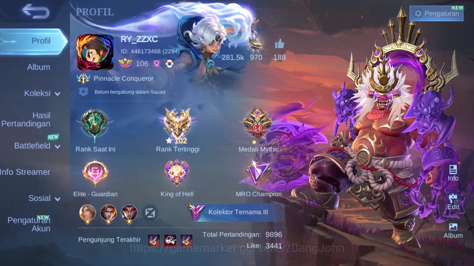 Mobile Legends: Bang Bang Accounts Hero 131 Skin 273 | Legend Franco | Annual Angela image 1