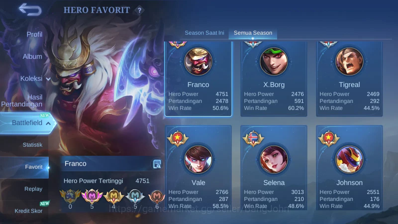 Mobile Legends: Bang Bang Accounts Hero 131 Skin 273 | Legend Franco | Annual Angela image 14