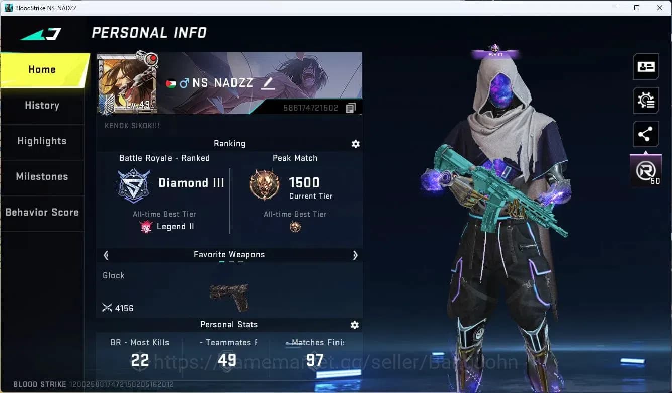 Blood Strike Accounts ASIA| AOT FAL|7DS QBZ95|3 Limited Gun: MP155, AR97 image 1