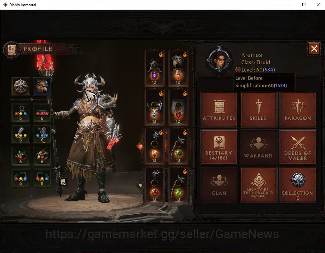 Diablo Immortal Accounts NA - High Heaven|CS ON|Lv60(534)|Druid|CR 35k|Reso image 3