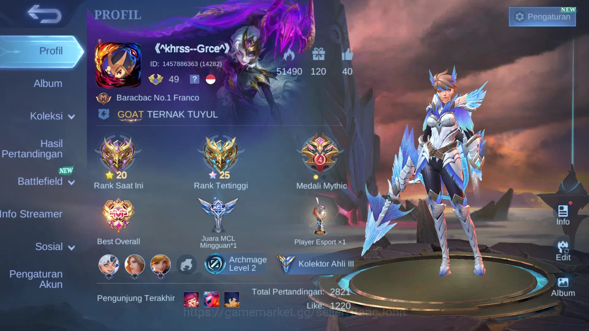 Mobile Legends: Bang Bang Accounts Hero 86 | Skin 156 | M7 Granger | Lunar Change | V image 1