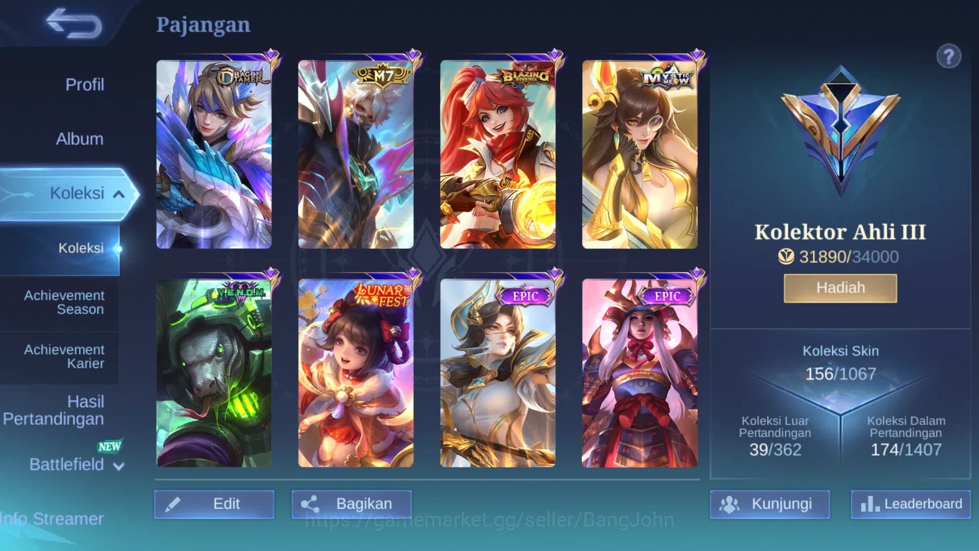 Mobile Legends: Bang Bang Accounts Hero 86 | Skin 156 | M7 Granger | Lunar Change | V image 2