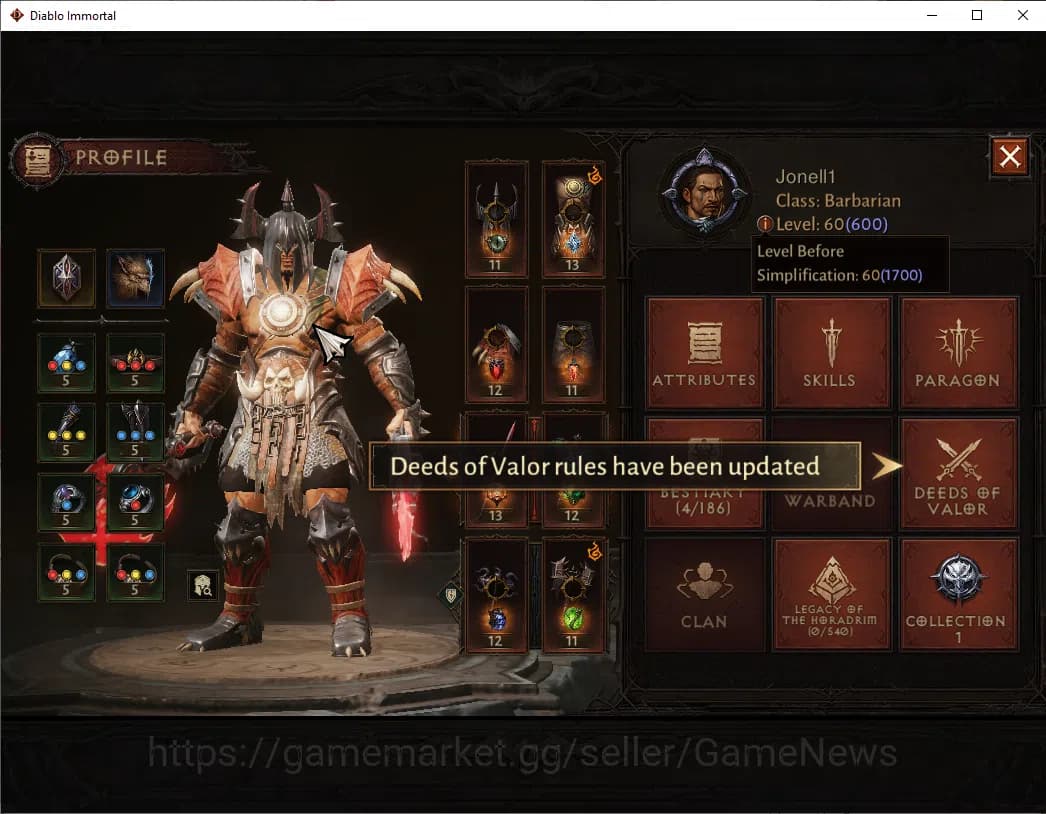 Diablo Immortal Accounts SEA - Izual|CS ON|Lv60(600)|Barbarian|CR 35k|Reso image 3