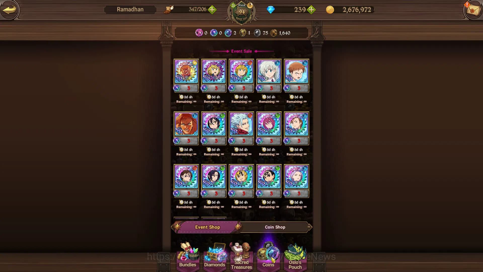 The Seven Deadly Sins: Grand Cross Accounts Asia|4,2M CC|57 LS+239 DM|1 LR+7 UR+Full Colab FF| image 15