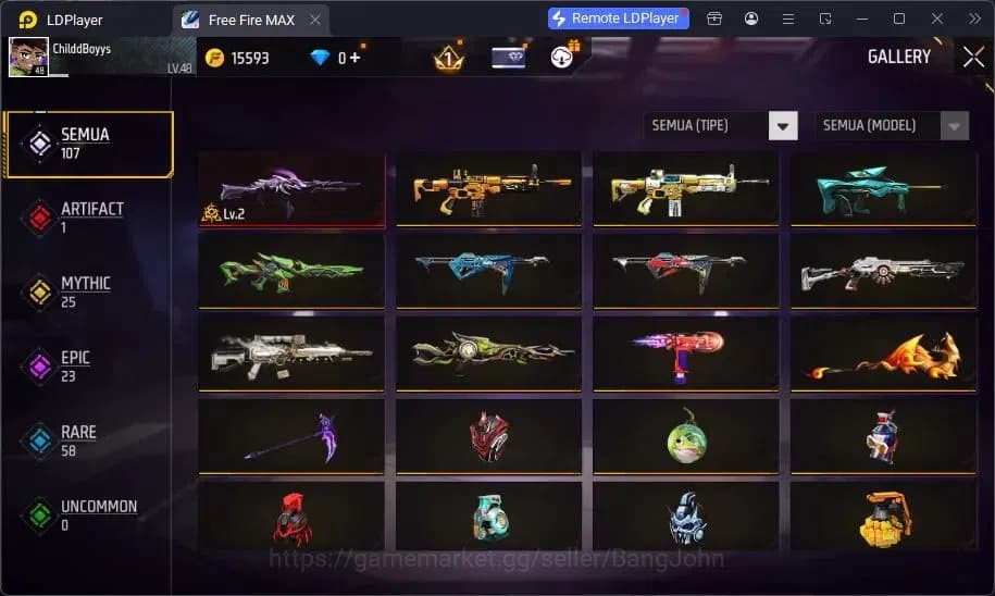 Free Fire Accounts Indonesia | Evo AN94 Evil Howler Lv7 | Kaki Nyeker image 1