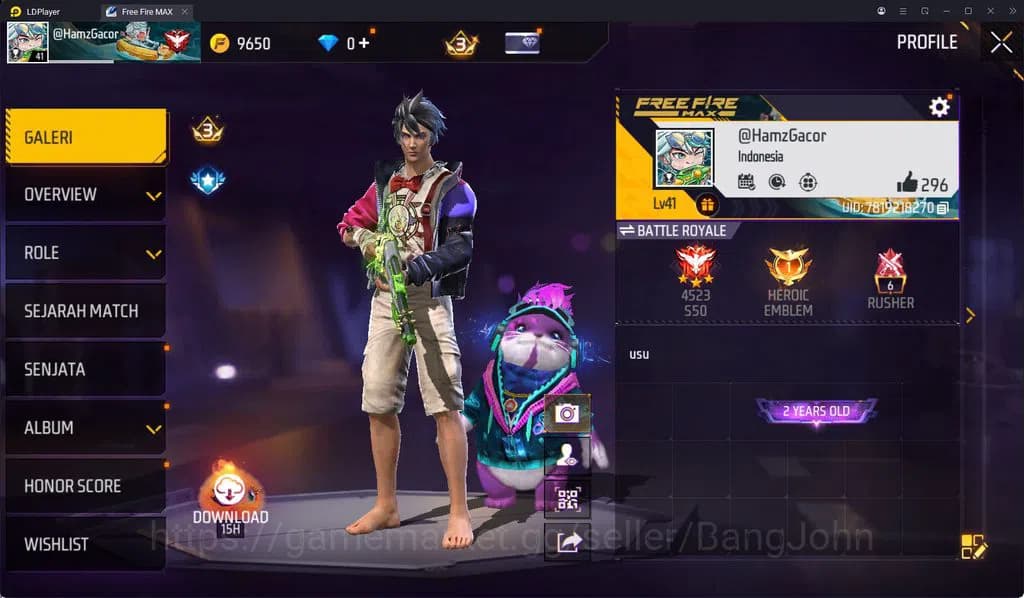 Free Fire Accounts Indonesia Vault 39 SG2 Hijau 1 Set Bundle Yuji Ita image 1