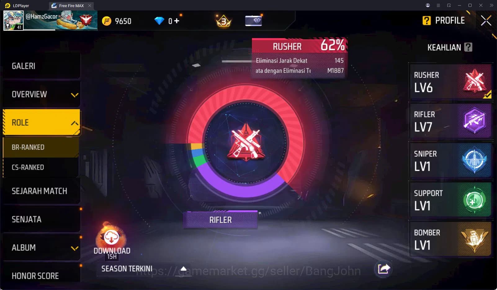 Free Fire Accounts Indonesia Vault 39 SG2 Hijau 1 Set Bundle Yuji Ita image 16