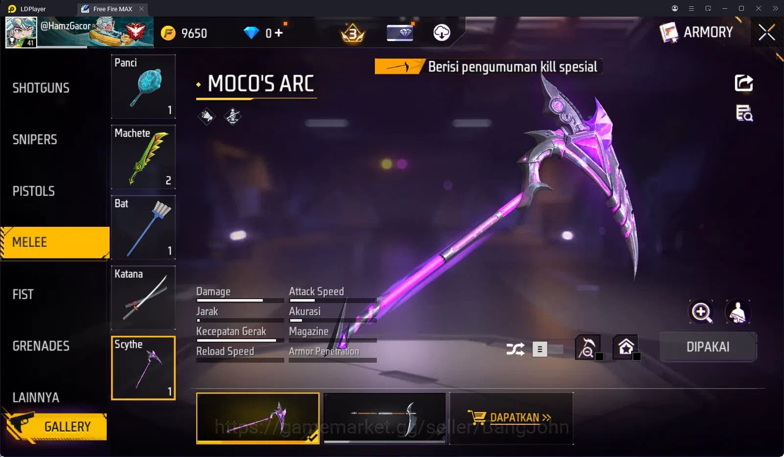 Free Fire Accounts Indonesia Vault 39 SG2 Hijau 1 Set Bundle Yuji Ita image 2