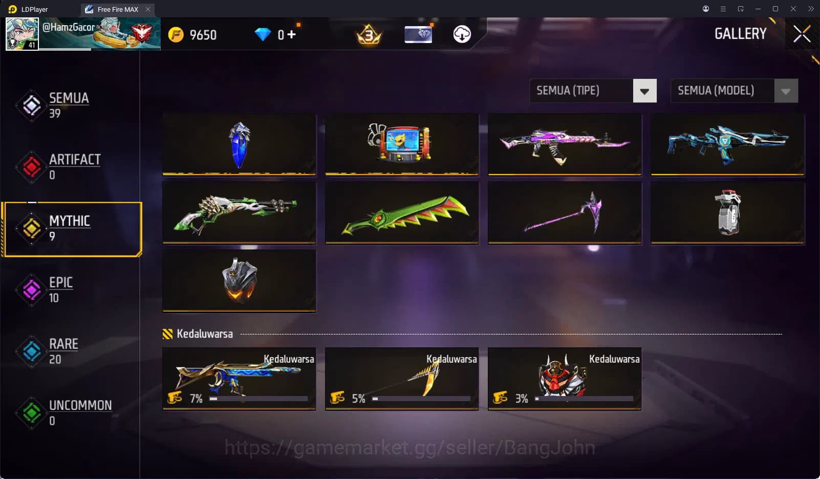 Free Fire Accounts Indonesia Vault 39 SG2 Hijau 1 Set Bundle Yuji Ita image 3