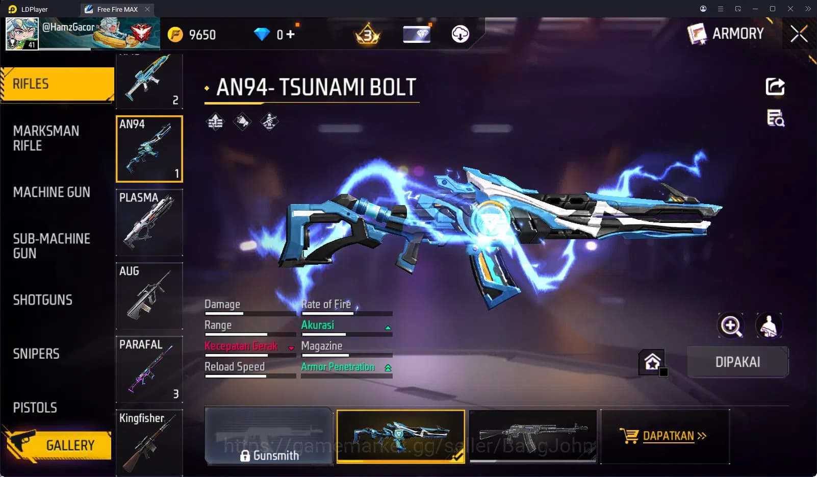 Free Fire Accounts Indonesia Vault 39 SG2 Hijau 1 Set Bundle Yuji Ita image 5