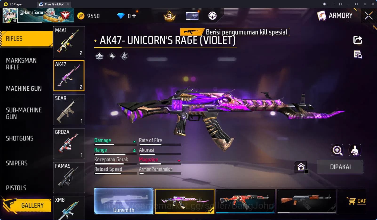 Free Fire Accounts Indonesia Vault 39 SG2 Hijau 1 Set Bundle Yuji Ita image 6