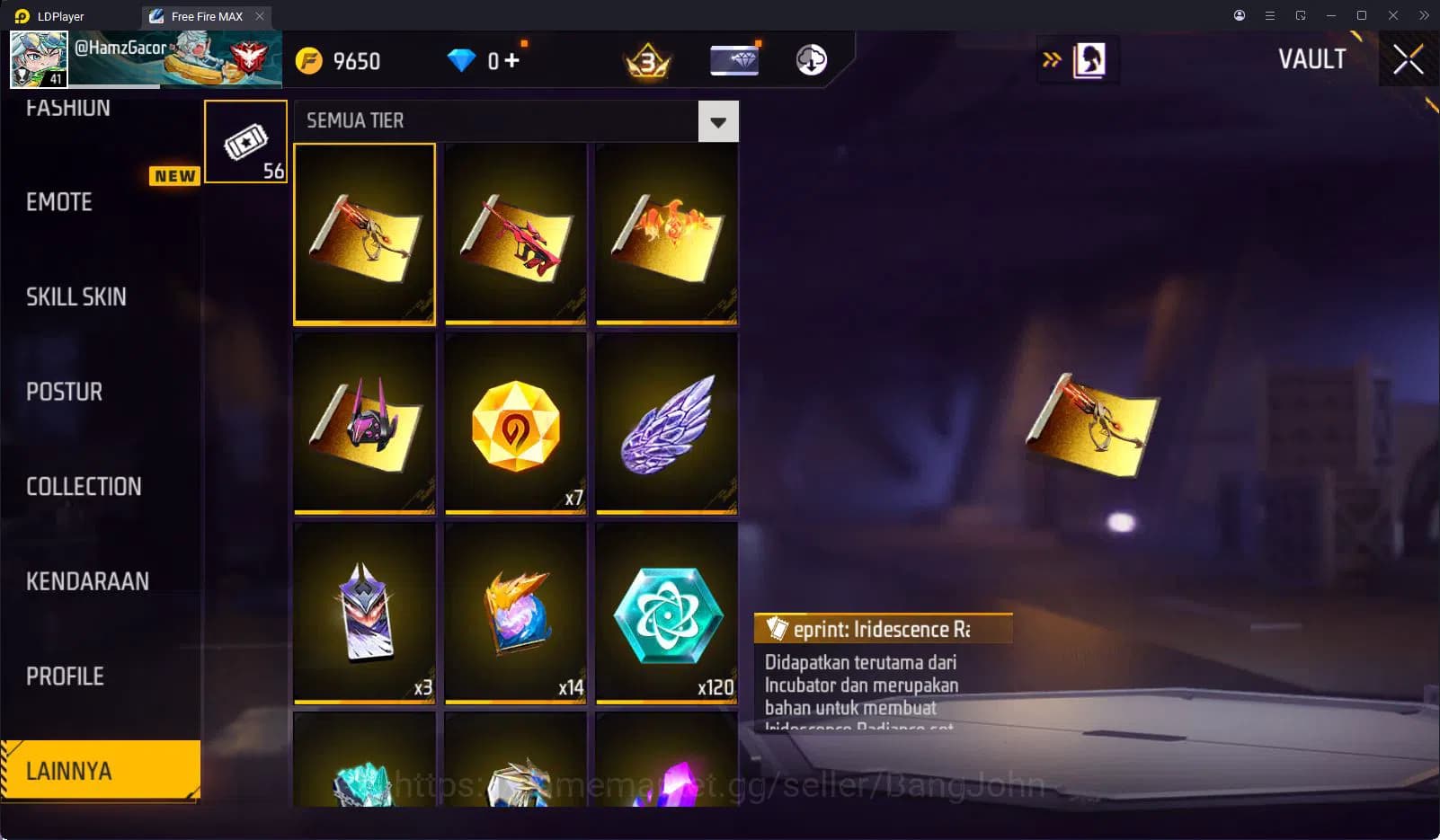 Free Fire Accounts Indonesia Vault 39 SG2 Hijau 1 Set Bundle Yuji Ita image 7