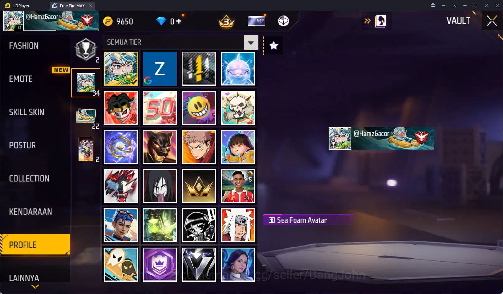 Free Fire Accounts Indonesia Vault 39 SG2 Hijau 1 Set Bundle Yuji Ita image 8