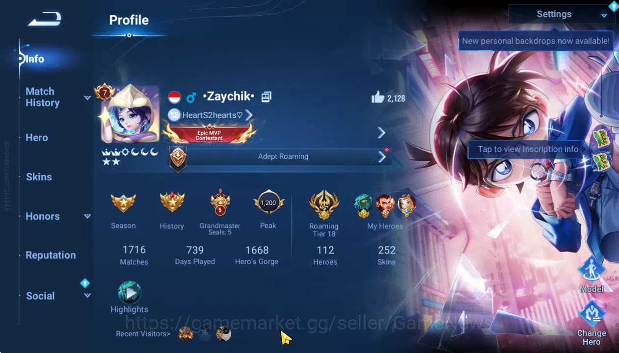 Honor of Kings Accounts Hero112 Skin 252|6Precius(Sunce,Luban,Feyd,Musashi image 2