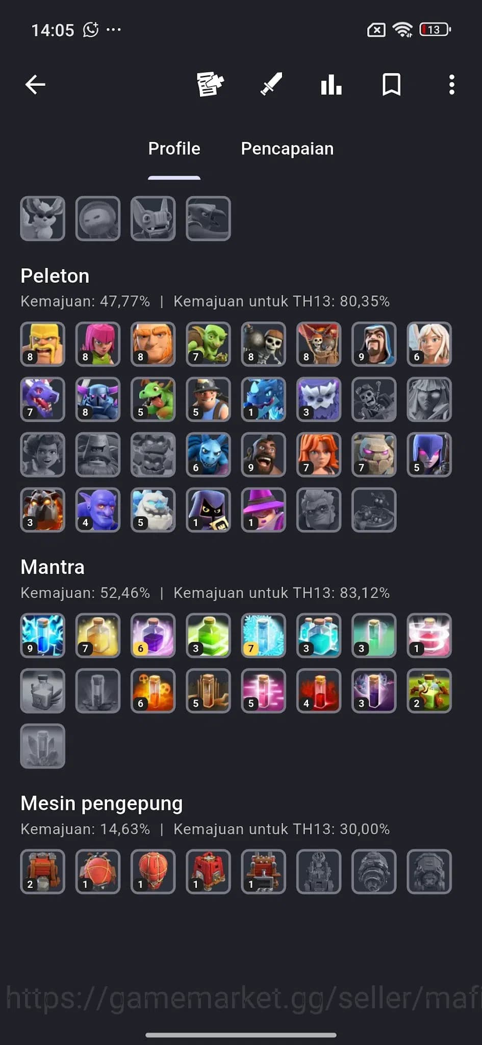 Clash of Clans Accounts TH11–TH13 Near Max GW L39, High BK60 AQ58 RC30, AQ image 20